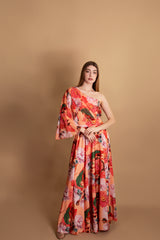 Abito monospalla a fantasia Dramè