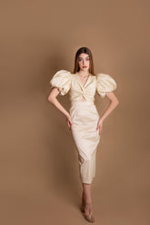 Abito in taffeta' con maniche a sbuffo Dramè