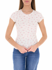 T-shirt a costine con fiorellini e merletto Vicolo