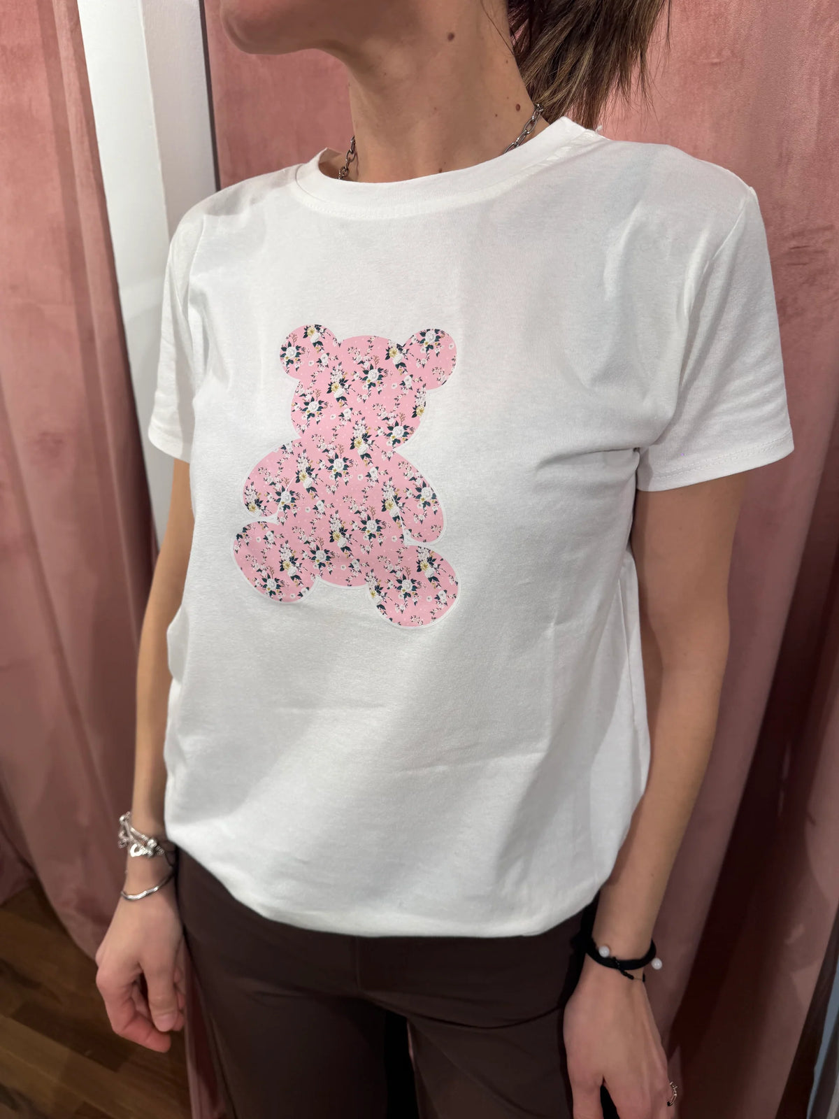 T-Shirt bianca con stampa orsetto Vicolo