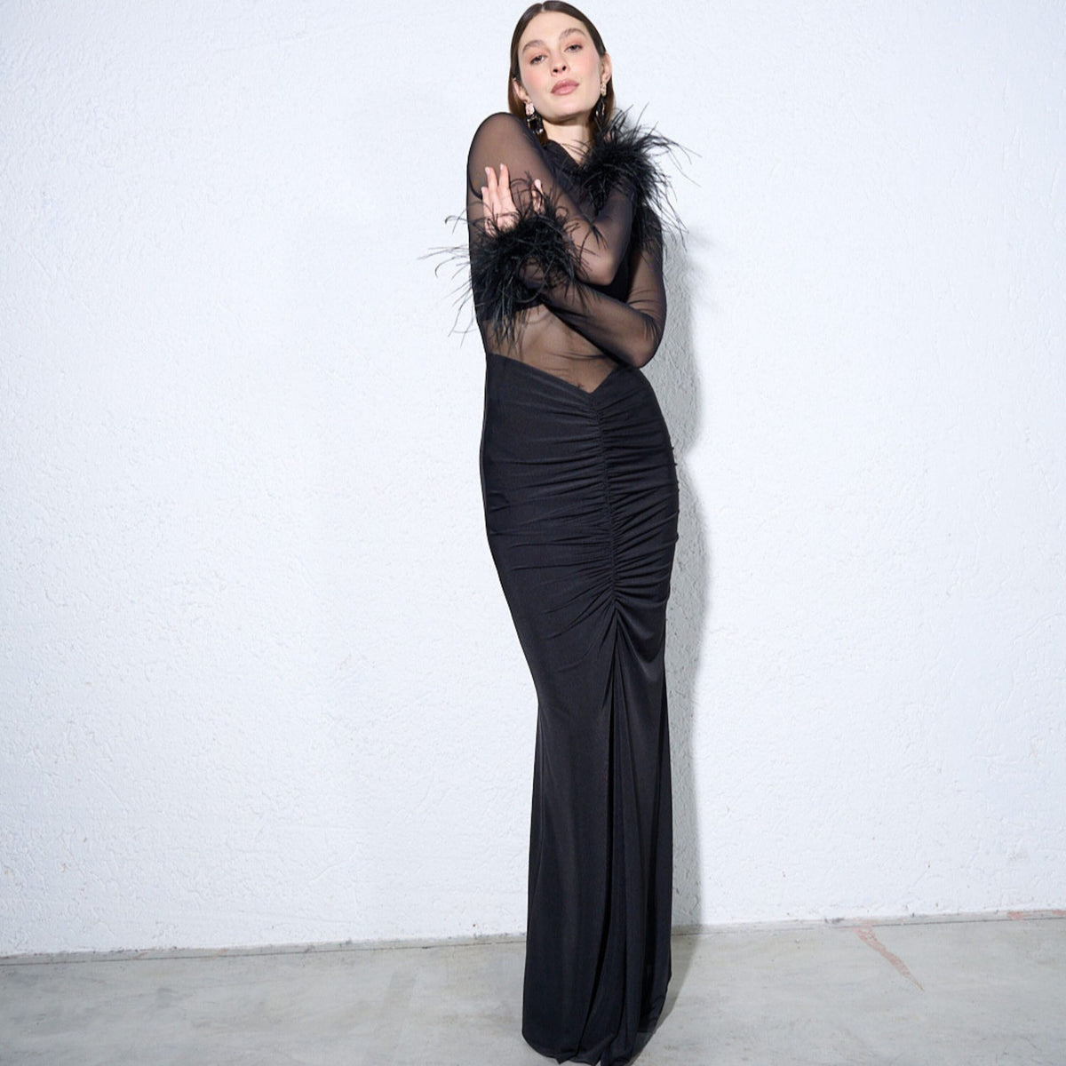 Abito in tulle con piume Silence Limited