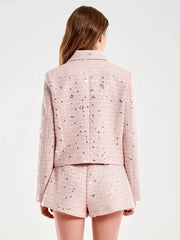 Giacca crop in tweed e bottoni gioiello Vicolo