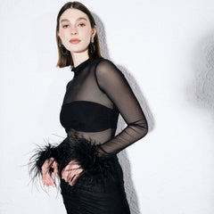 Abito in tulle con piume Silence Limited